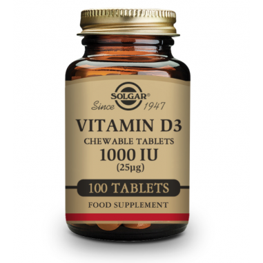 SOLGAR Vitamina D3 1000 UI (25microgramos) (Colecalciferol) 100 comprimidos masticables