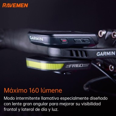 RAVEMEN FR160 LUZ DELANTERA BICICLETA COMPATIBLE GARMIN