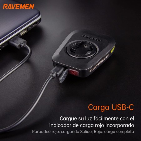 RAVEMEN FR160 LUZ DELANTERA BICICLETA COMPATIBLE GARMIN